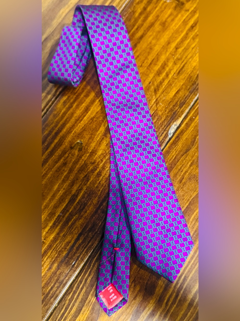 Altea Purple Tie with Teal Geometric Motif Made in Italy